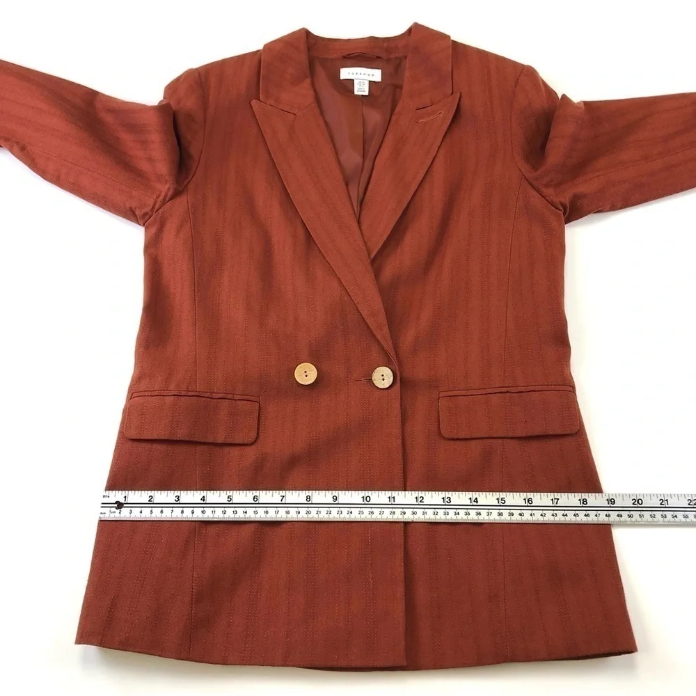 Topshop Rust Self Stripe linen blend double breasted notched collar blazer 6 - Picture 8 of 16